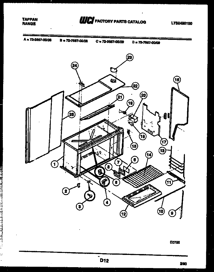 UPPER BODY PARTS Diagram and Parts List for 72-3657-00-08  Tappan Range