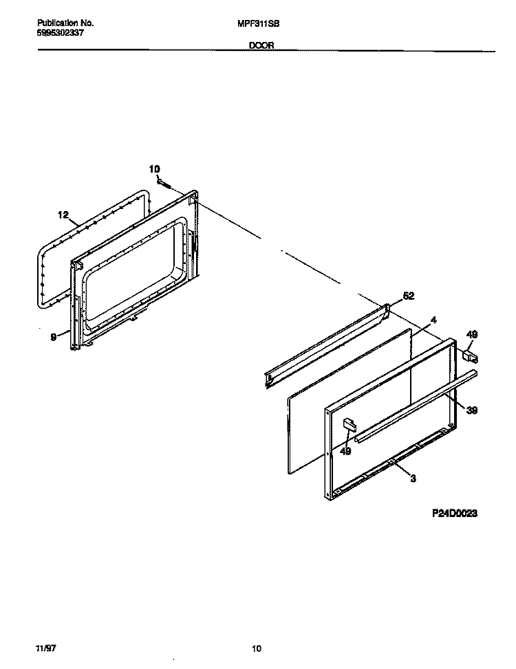 DOOR Diagram and Parts List for MPF311SBWD  Frigidaire Range