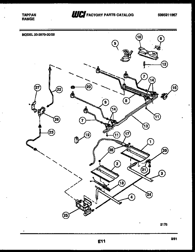 BURNER, MANIFOLD AND GAS CONTROL Diagram and Parts List for 30-3979-23-06  Tappan Range