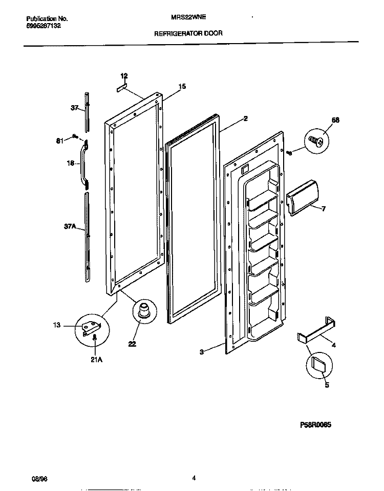 REFRIGERATOR DOOR Diagram and Parts List for MRS22WNEW1  Frigidaire Refrigerator