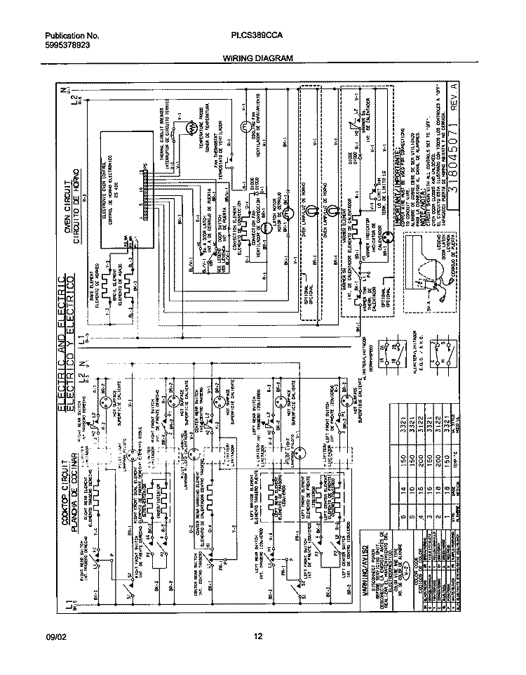 WIRING DIAGRAM Diagram and Parts List for PLCS389CCA  Frigidaire Range