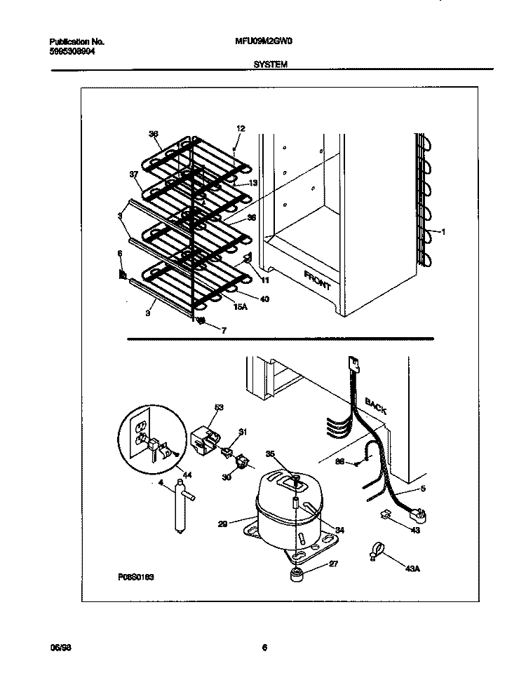 SYSTEM Diagram and Parts List for MFU09M2GW0  Frigidaire Freezer