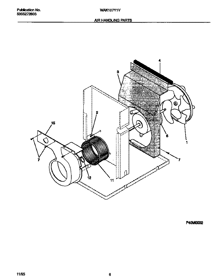 AIR HANDLING PARTS Diagram and Parts List for WAK107Y1V  Frigidaire Air Conditioner
