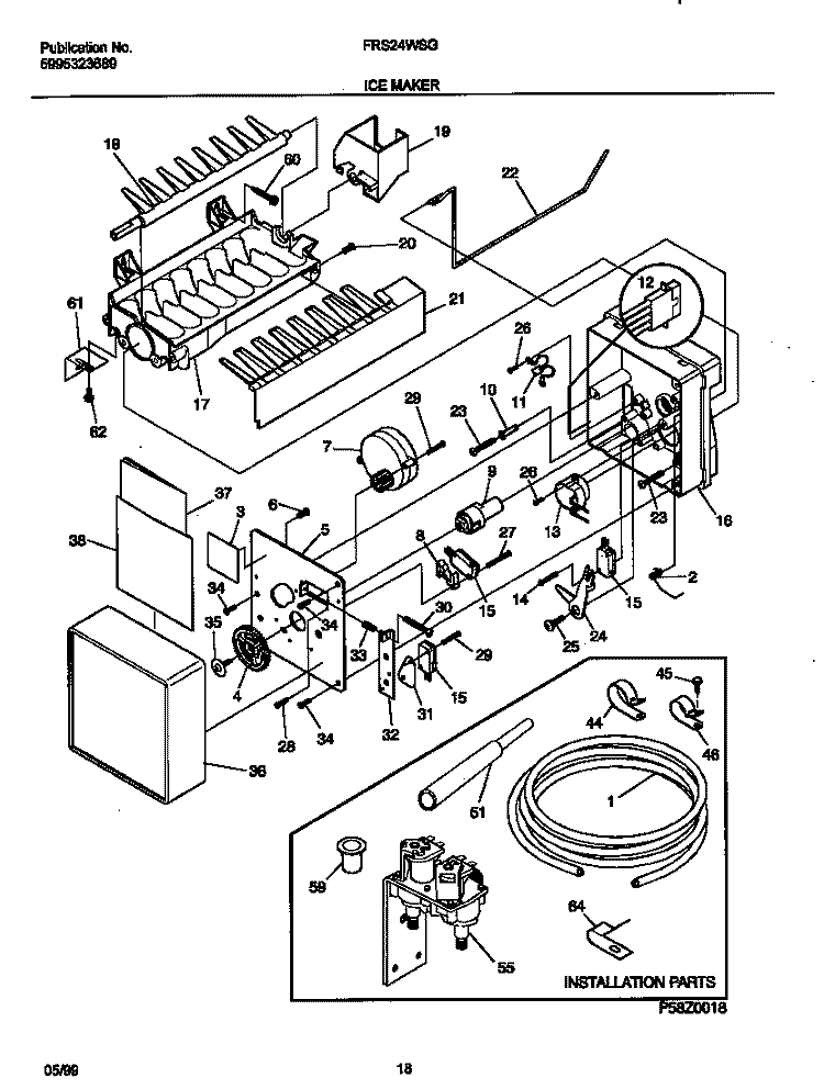 ICE MAKER Diagram and Parts List for FRS24WSGW3  Frigidaire Refrigerator