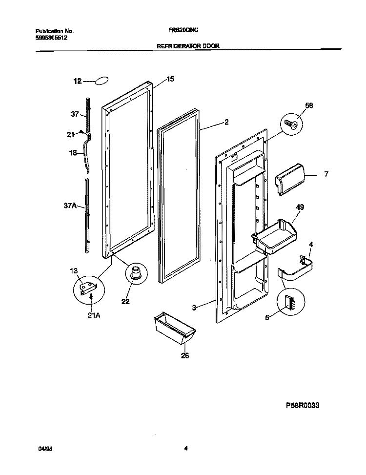 REFRIGERATOR DOOR Diagram and Parts List for FRS20QRCW4  Frigidaire Refrigerator