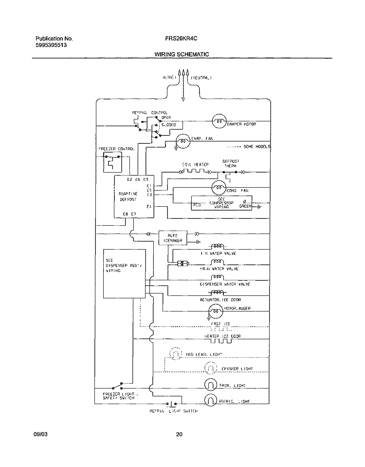 WIRING SCHEMATIC Diagram and Parts List for FRS26KR4CB1  Frigidaire Refrigerator