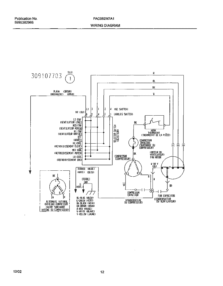 WIRING DIAGRAM Diagram and Parts List for FAC082M7A1  Frigidaire Air Conditioner