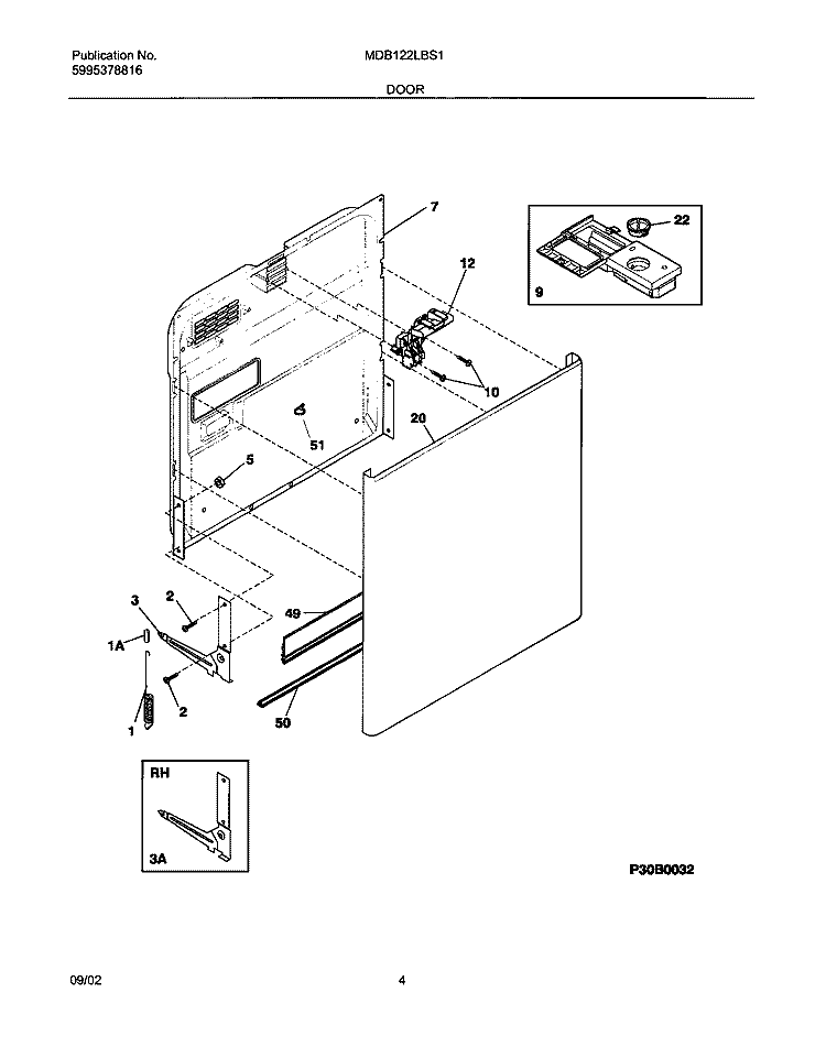 DOOR Diagram and Parts List for MDB122LBS1  Uni Dishwasher