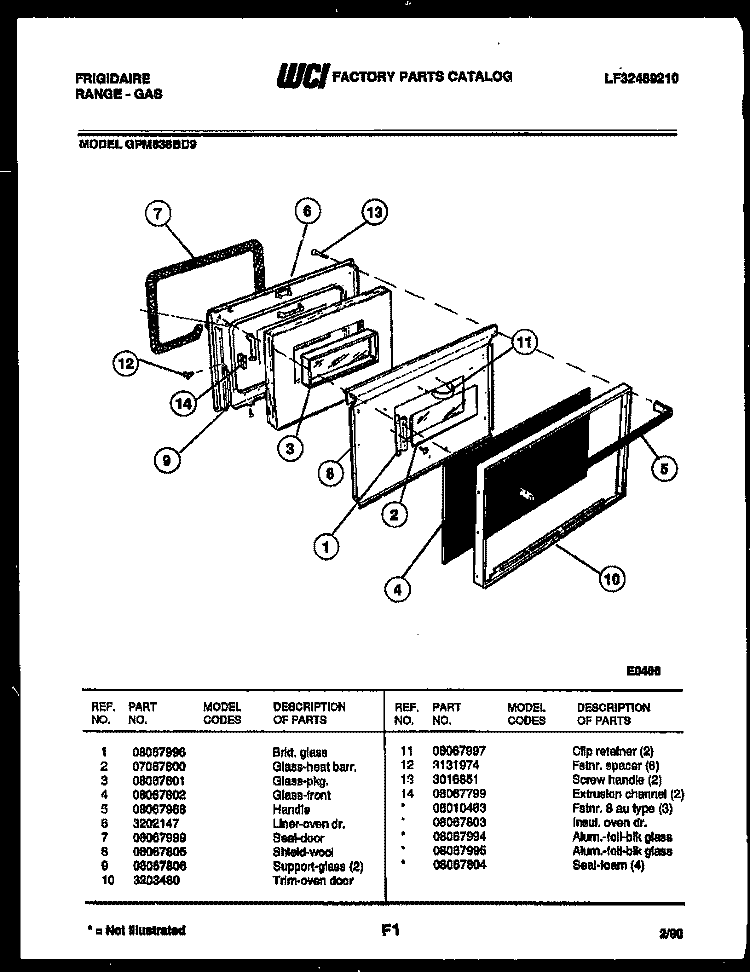LOWER OVEN DOOR PARTS Diagram and Parts List for GPM638BDL9  Frigidaire Range