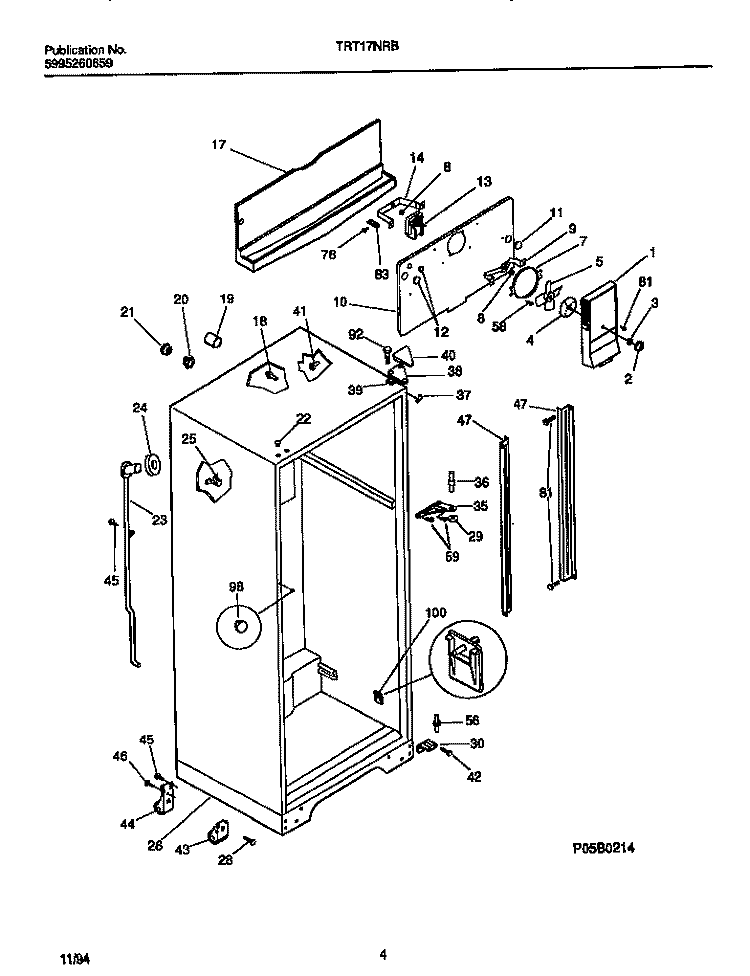 CABINET W / FAN ASSEMBLY Diagram and Parts List for TRT17NRBW0  Tappan Refrigerator