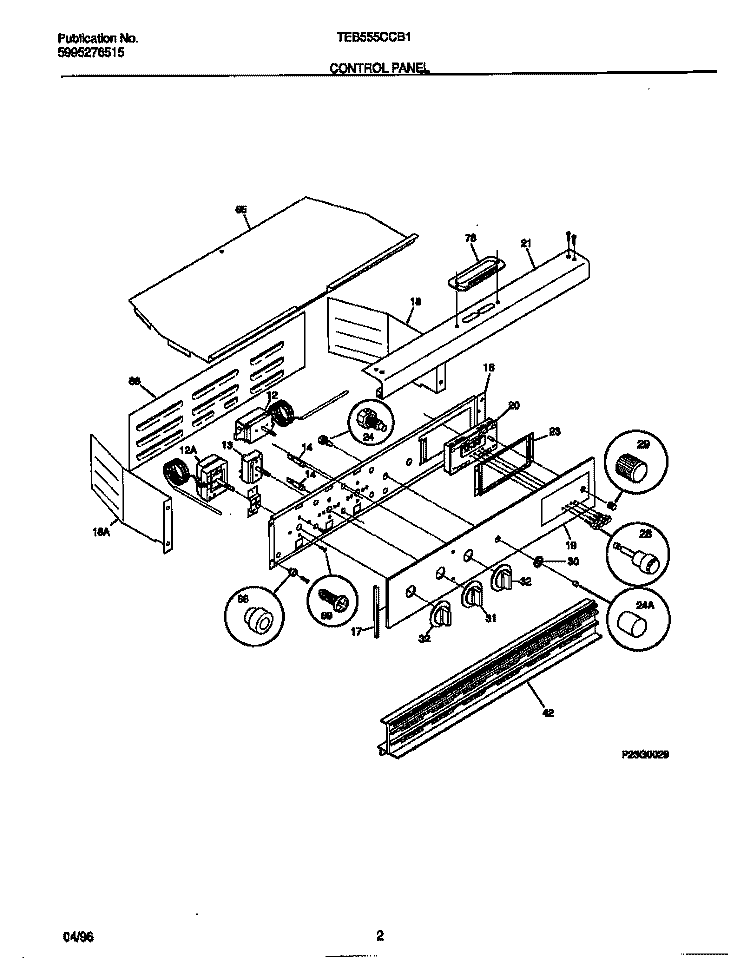 CONTROL PANEL Diagram and Parts List for TEB555CCB1  Tappan Wall Oven