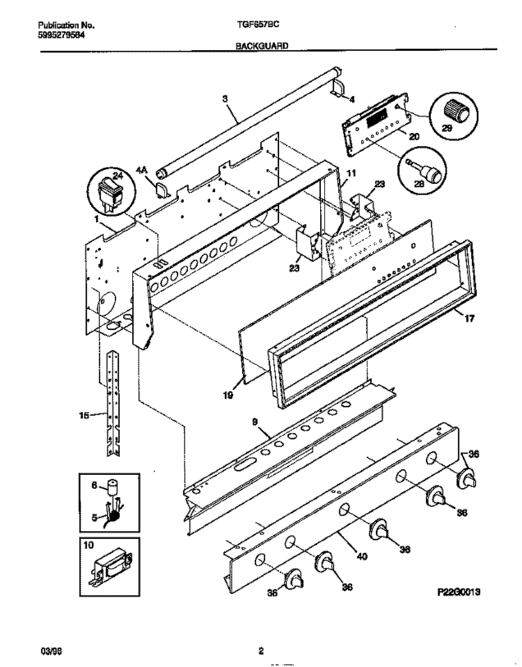 BACKGUARD Diagram and Parts List for TGF657BCD2  Tappan Range