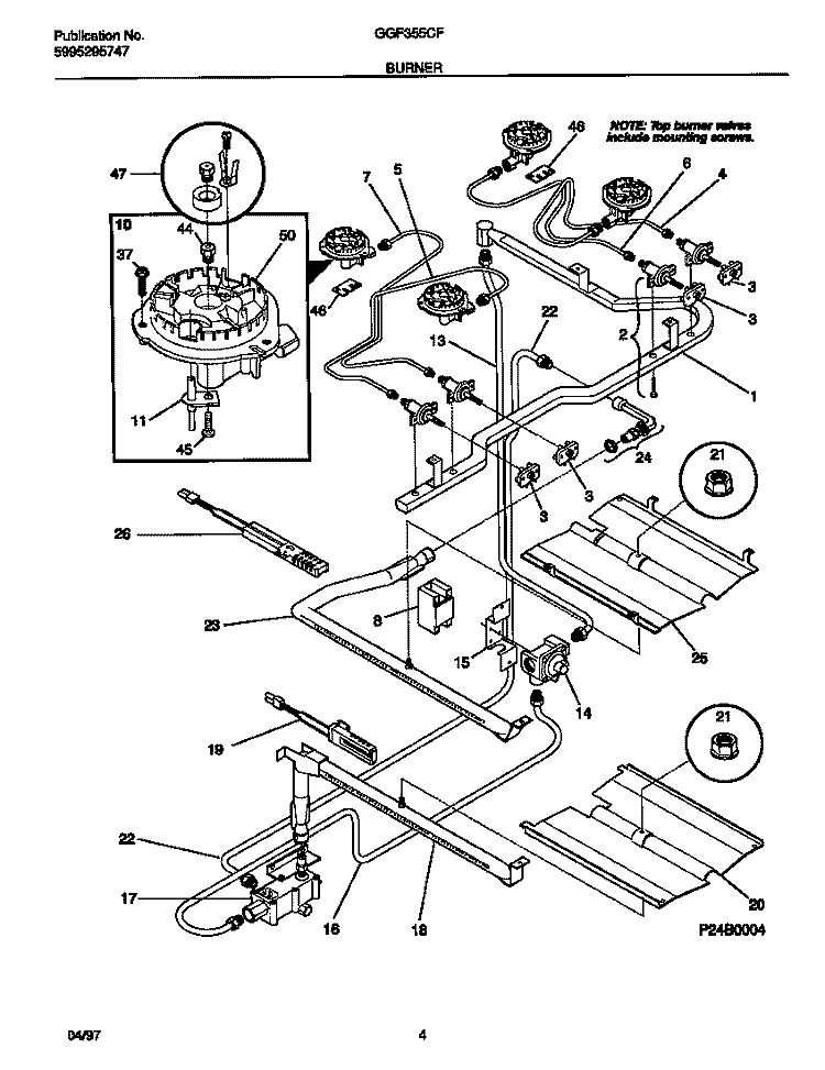 BURNER Diagram and Parts List for GGF355CFSA  Gibson Range