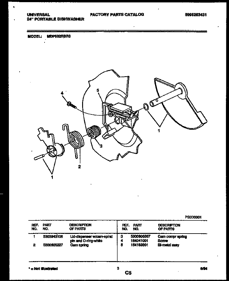 CAM Diagram and Parts List for MDP632RBR0  Frigidaire Dishwasher