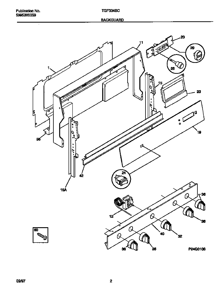 BACKGUARD Diagram and Parts List for TGF334BCDH  Tappan Range