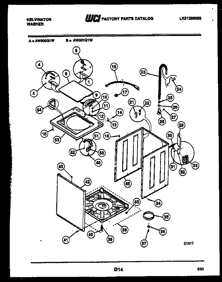CABINET PARTS Diagram and Parts List for AW300G1D  Kelvinator Washer