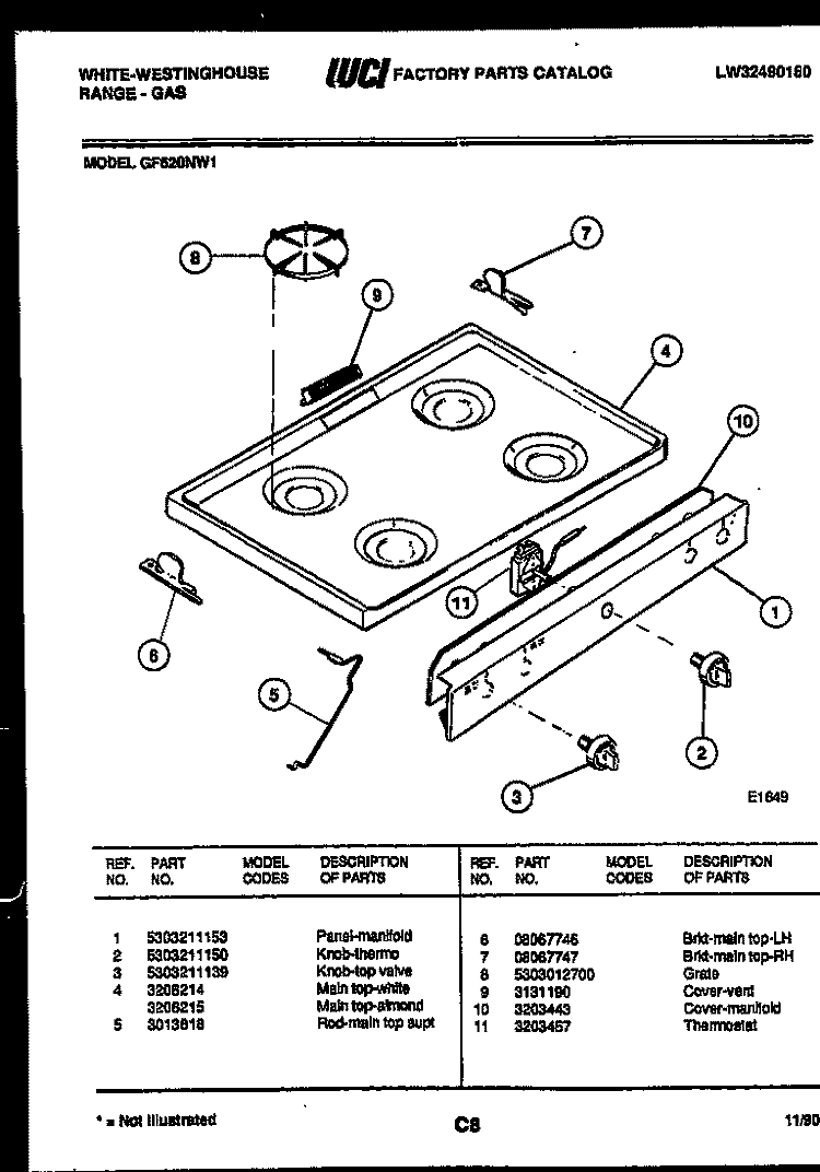 COOKTOP PARTS Diagram and Parts List for GF620ND1  Frigidaire Range