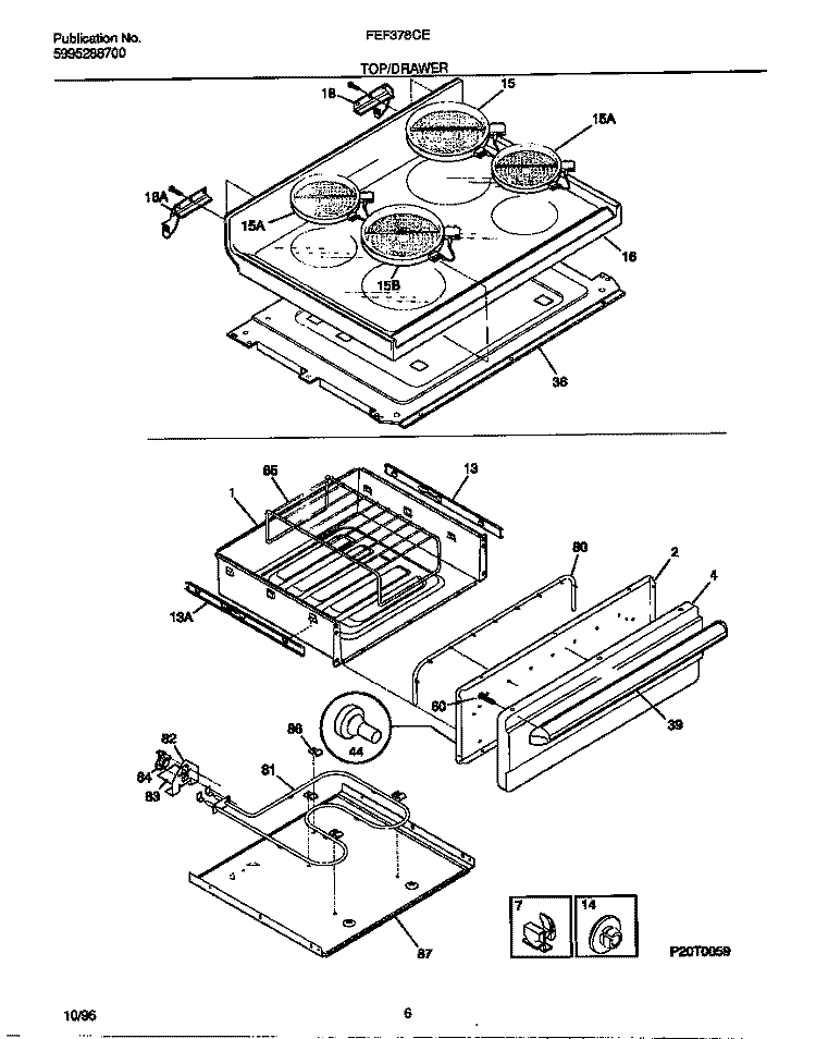 TOP / DRAWER Diagram and Parts List for FEF378CESB  Frigidaire Range