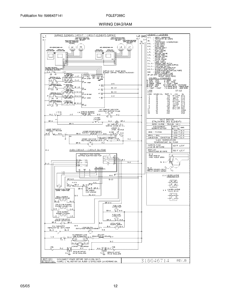 WIRING DIAGRAM Diagram and Parts List for PGLEF388CS4  Frigidaire Wall Oven