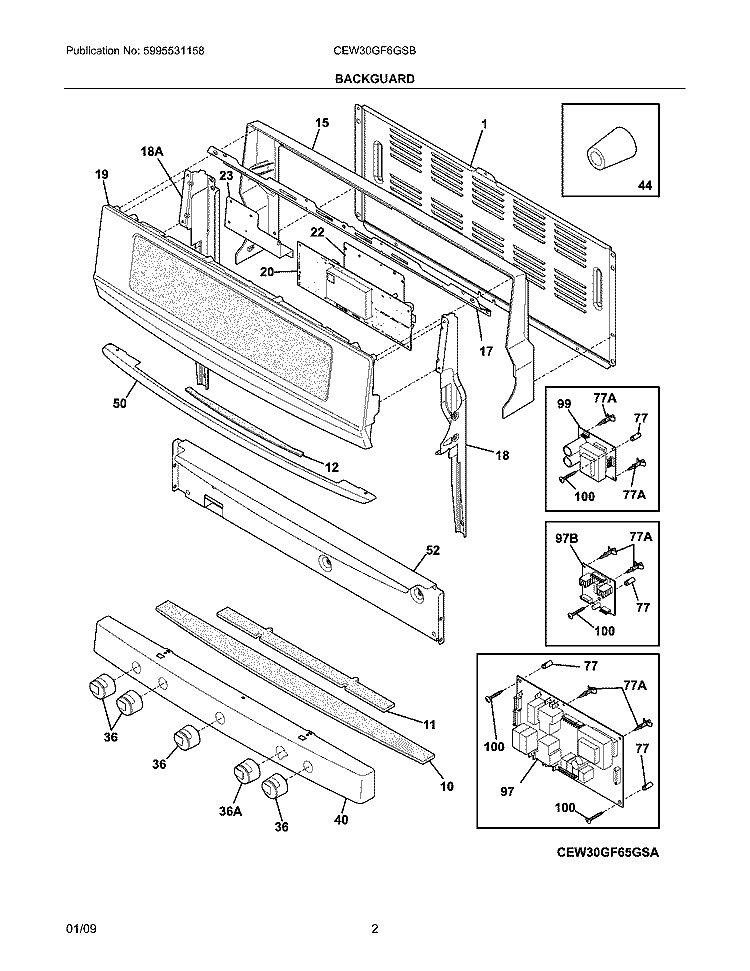 BACKGUARD Diagram and Parts List for CEW30GF6GSB  Electrolux Range