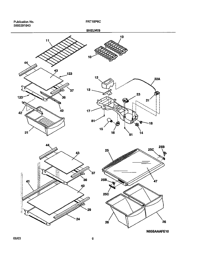 SHELVES Diagram and Parts List for FRT18P6CW0  Frigidaire Refrigerator