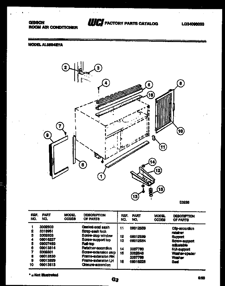 CABINET AND INSTALLATION PARTS Diagram and Parts List for AL08B4EYA  Gibson Air Conditioner