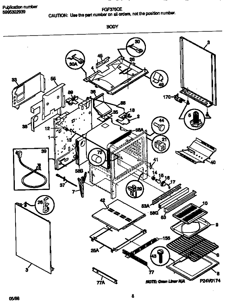 BODY Diagram and Parts List for FGF376CETM  Frigidaire Range