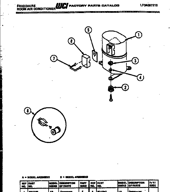 COMPRESSOR PARTS Diagram and Parts List for AR22NS5E2  Frigidaire Air Conditioner