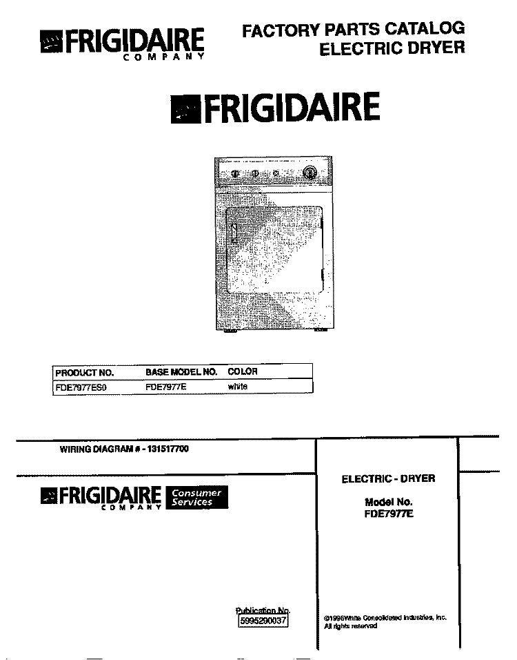COVER Diagram and Parts List for FDE7977ES0  Frigidaire Dryer