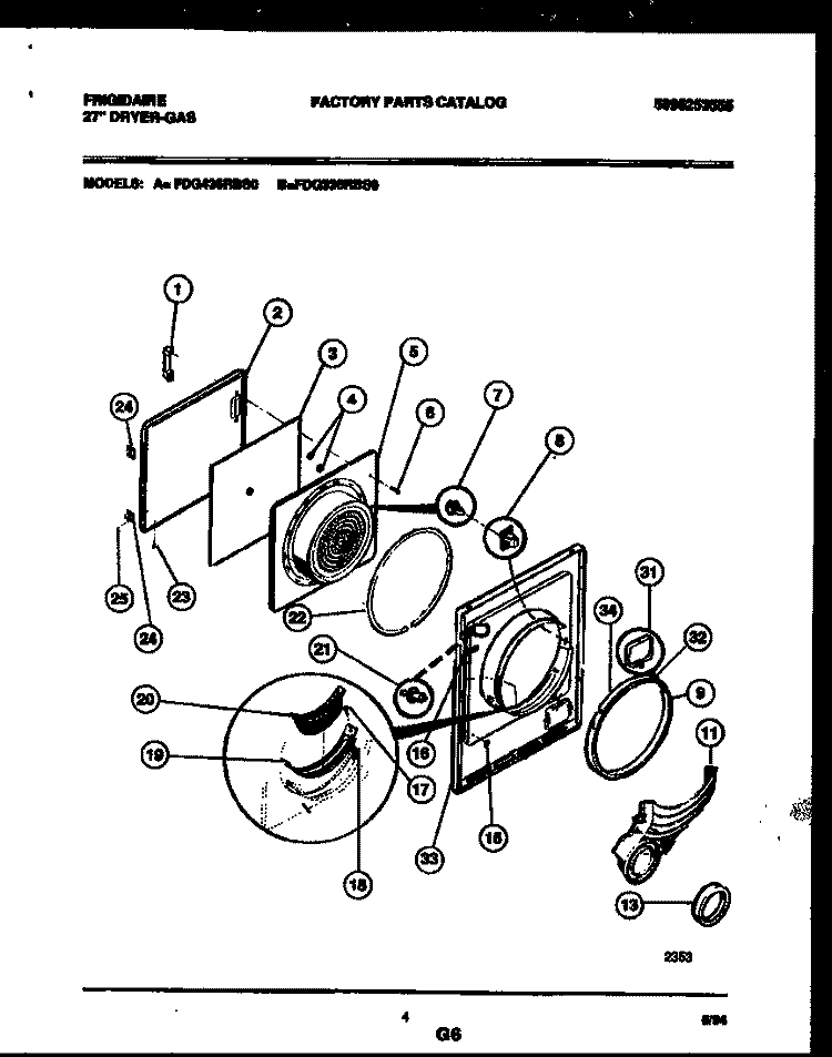 DOOR PARTS Diagram and Parts List for FDG336RBS0  Frigidaire Dryer