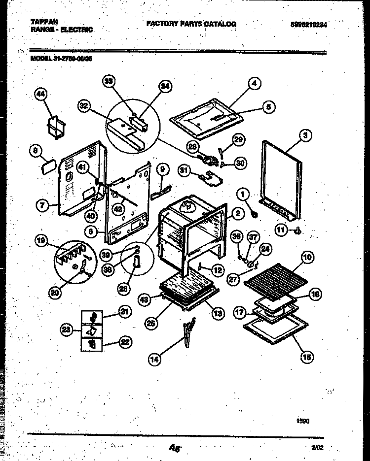 BODY PARTS Diagram and Parts List for 31-2759-00-05  Tappan Range