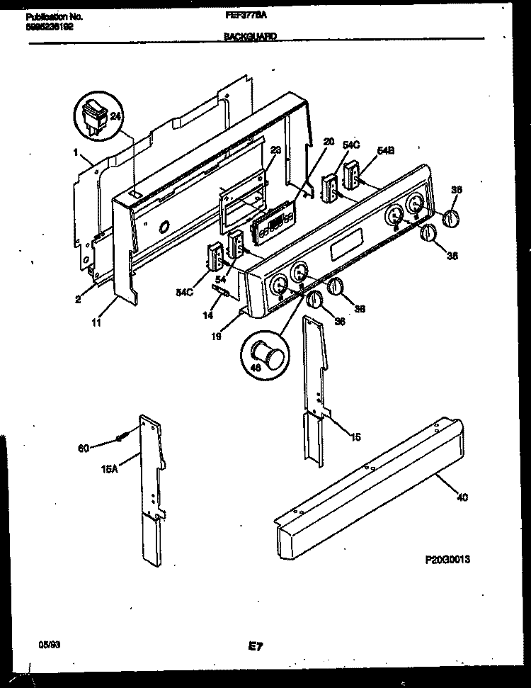 BACKGUARD Diagram and Parts List for FEF377BADA  Frigidaire Range