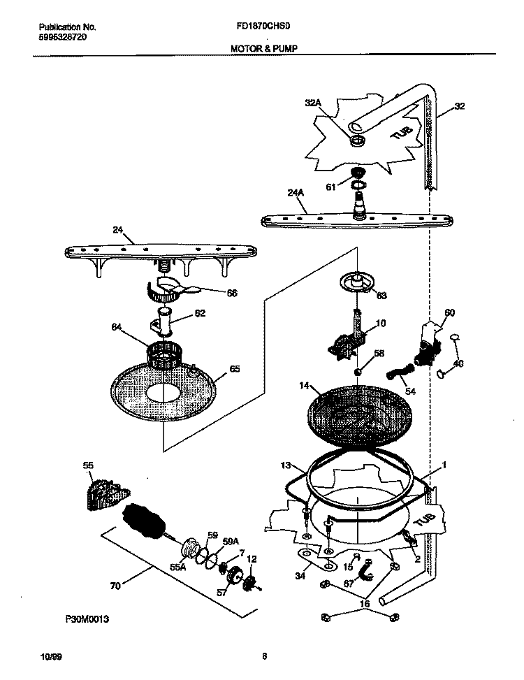 MOTOR Diagram and Parts List for FD1870CHS0  Frigidaire Dishwasher