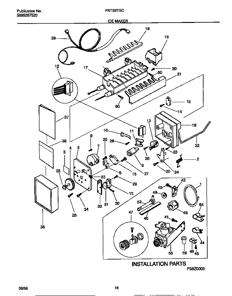 ICE MAKER Diagram and Parts List for FRT22RGCW3  Frigidaire Refrigerator