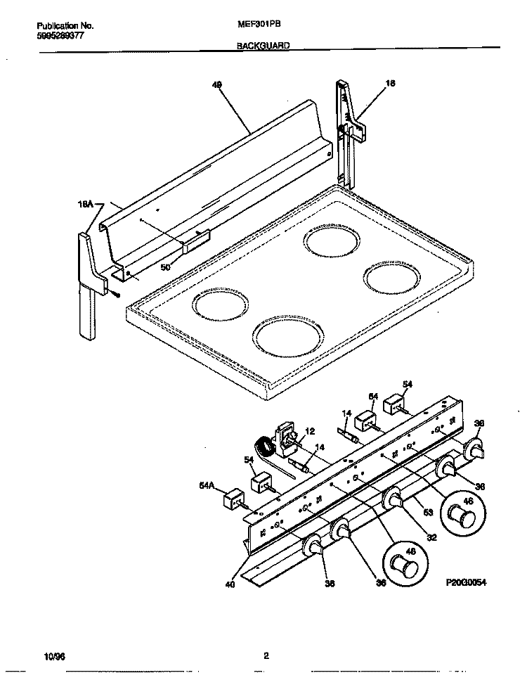 BACKGUARD Diagram and Parts List for MEF301PBDH  Frigidaire Range