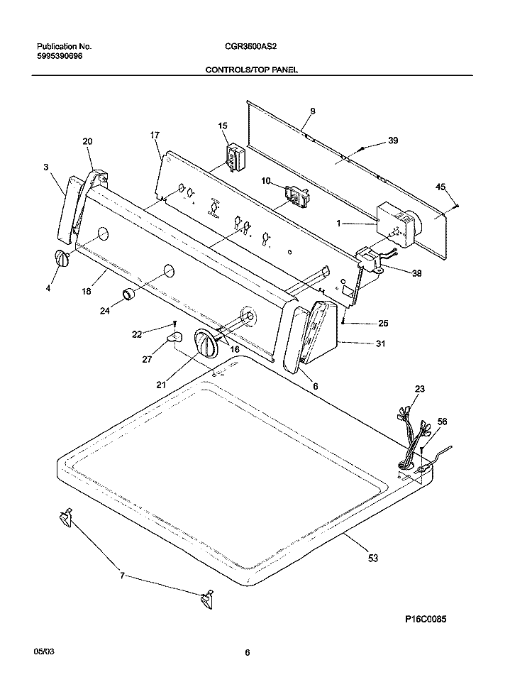 CONTROLS Diagram and Parts List for CGR3600AS2  Frigidaire Dryer