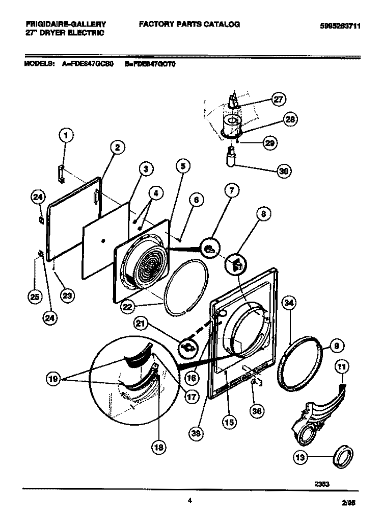 DOOR, FRONT PANEL, LINT FILTER Diagram and Parts List for FDE847GCT0  Frigidaire Dryer