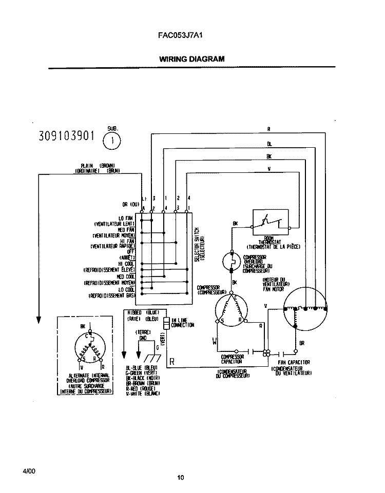 WIRING DIAGRAM Diagram and Parts List for FAC053J7A1  Frigidaire Air Conditioner