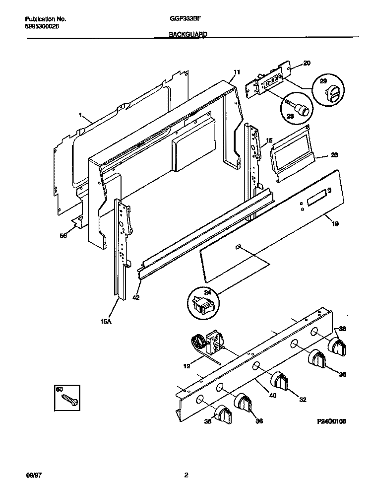 BACKGUARD Diagram and Parts List for GGF333BFDB  Gibson Range