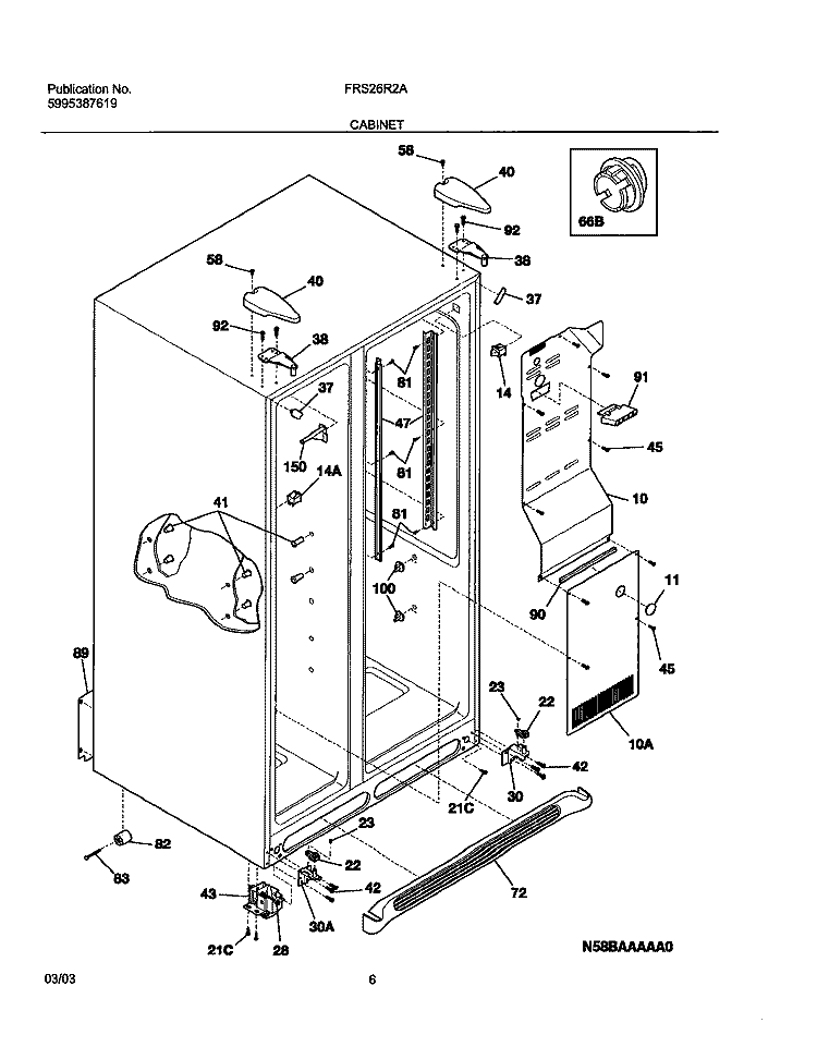 CABINET Diagram and Parts List for FRS26R2AW5  Frigidaire Refrigerator