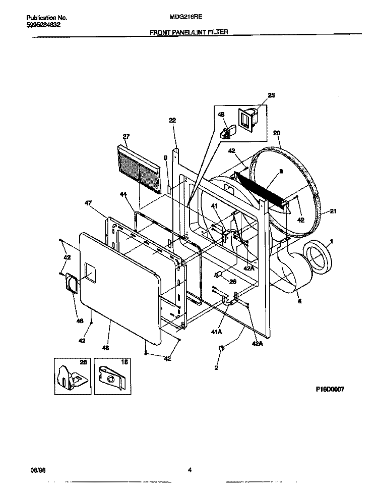 FRONT PANEL / LINT FILTER Diagram and Parts List for MDG216REW0  Frigidaire Dryer