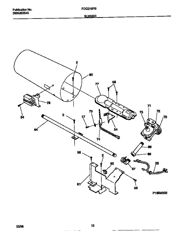 BURNER Diagram and Parts List for FDG216RBS2  Frigidaire Dryer
