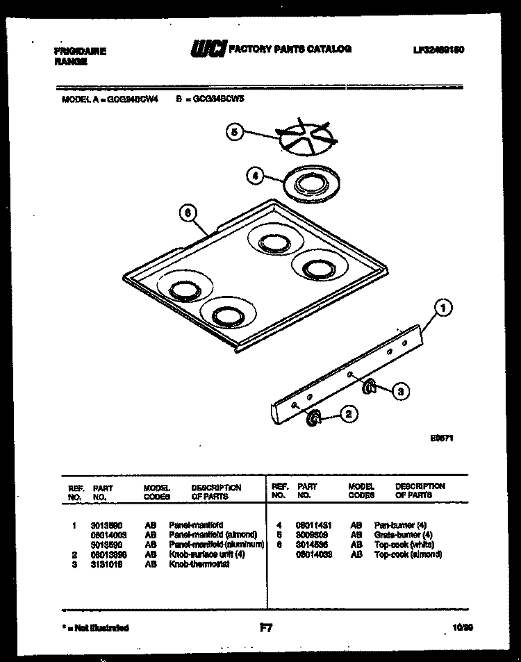 COOKTOP PARTS Diagram and Parts List for GCG34BCW5  Frigidaire Range
