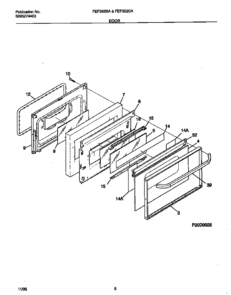 DOOR Diagram and Parts List for FEF352CASD  Frigidaire Range