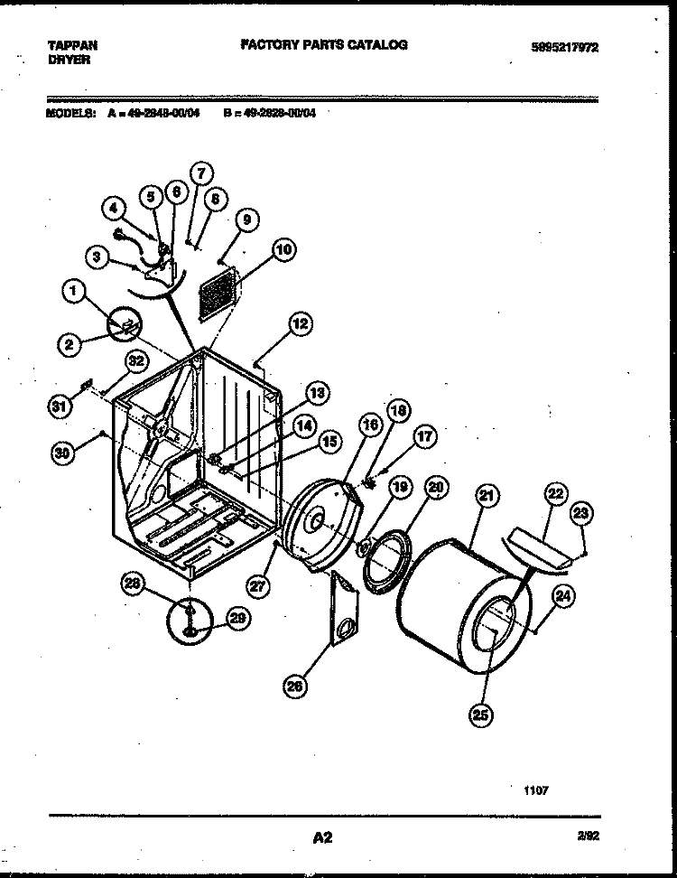 CABINET AND COMPONENT PARTS Diagram and Parts List for 49-2848-23-04  Tappan Dryer
