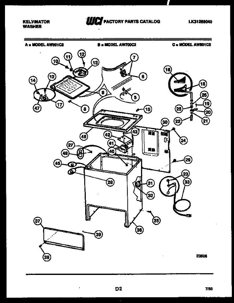 CABINET PARTS Diagram and Parts List for AW700C2D  Kelvinator Washer