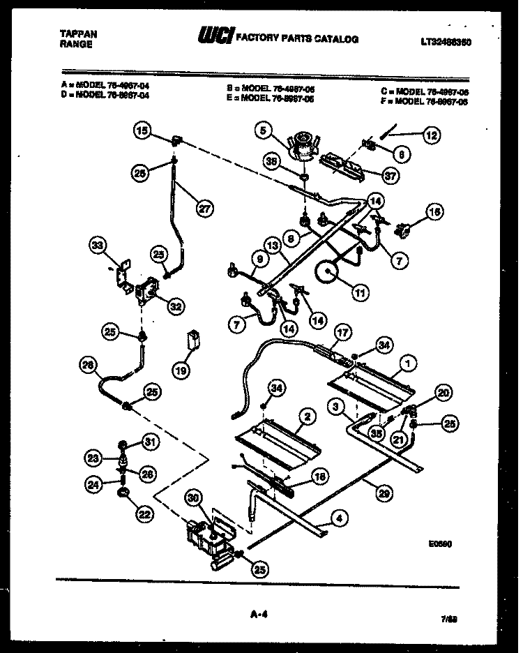 BURNER, MANIFOLD AND GAS CONTROL Diagram and Parts List for 76-4967-00-04  Tappan Microwave Oven Combo