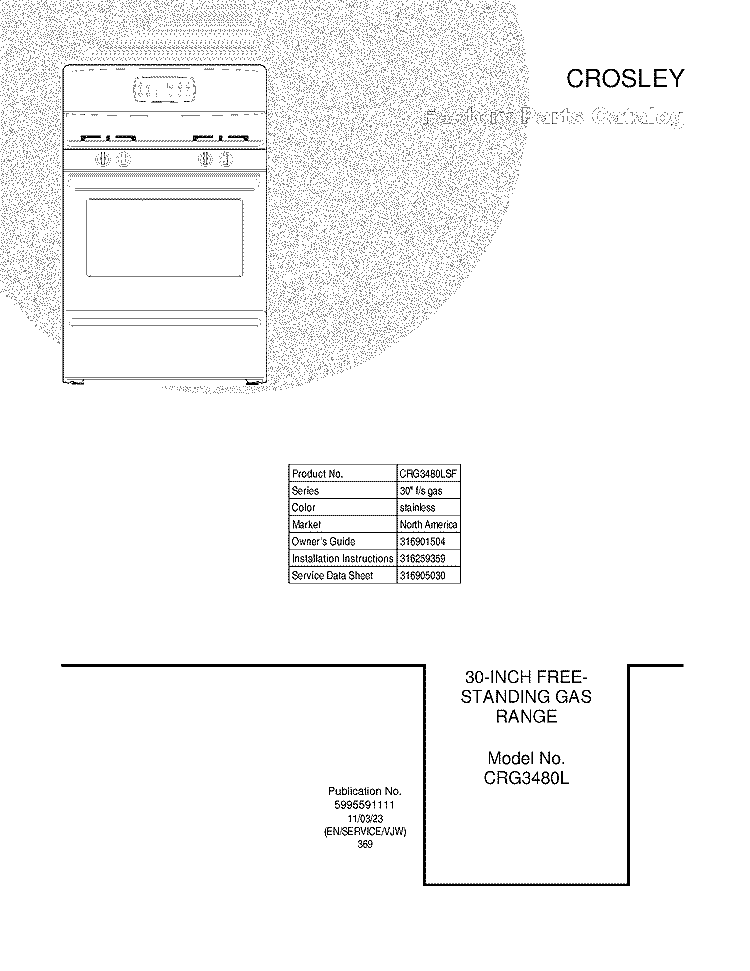COVER Diagram and Parts List for CRG3480LSF  Crosley Range