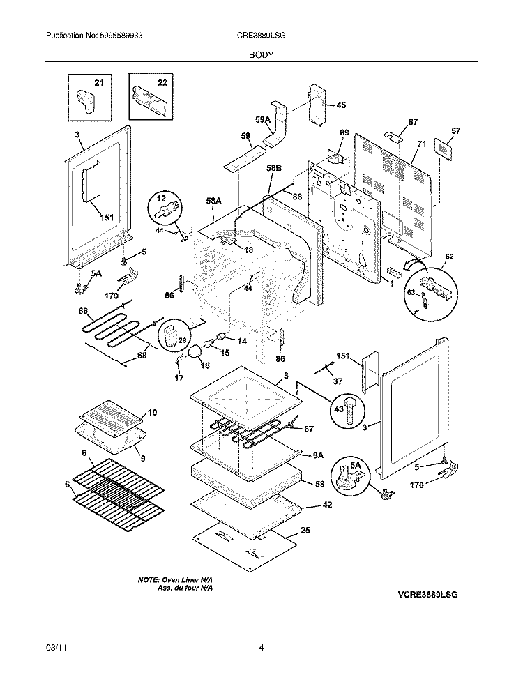 BODY Diagram and Parts List for CRE3880LSG  Crosley Range