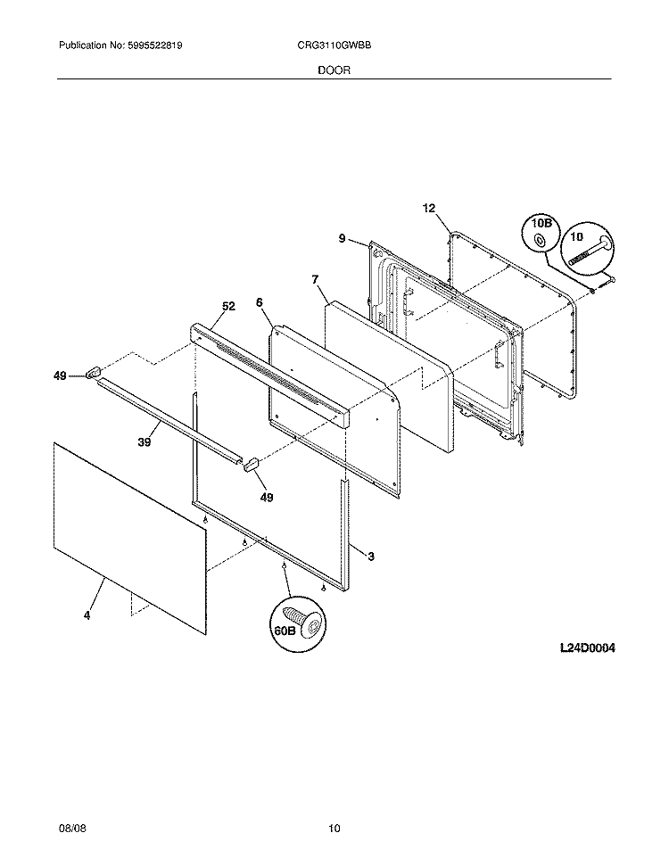 DOOR Diagram and Parts List for CRG3110GWBB  Crosley Range